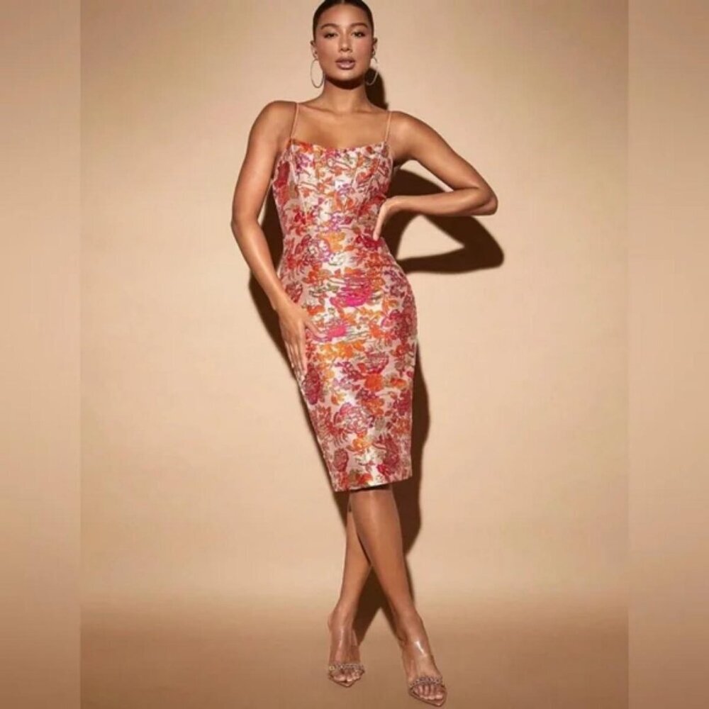 Floral Jacquard Cami Dress Elegant Cocktail Wedding Guest. Size: L